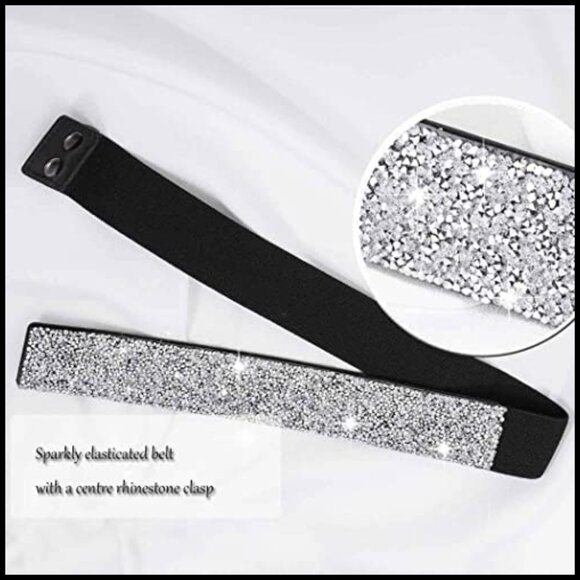 Black Rhinestone Elastic Waist Belt for Formal Dresses